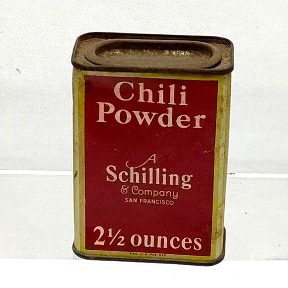 Schilling & Co Chili Powder Spice Tin 2 Oz 1930s Retro Kitchen Décor Collectible - Picture 2 of 6